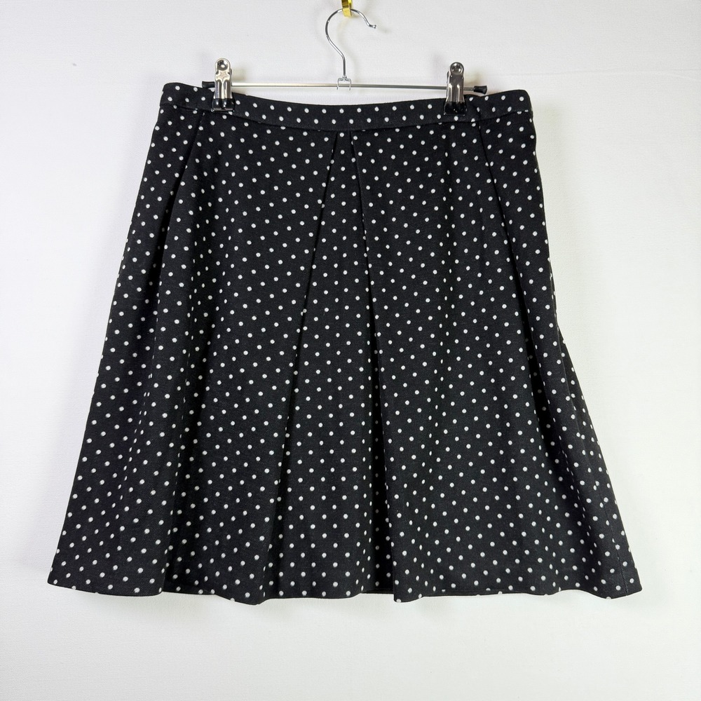 ANNE KLEIN Black Polka Dot Pleated A-Line Skirt 10